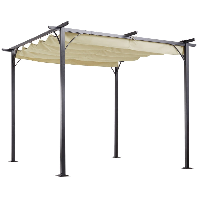 3m x 3m Steel Pergola with Retractable Shade Canopy – Outdoor Cover