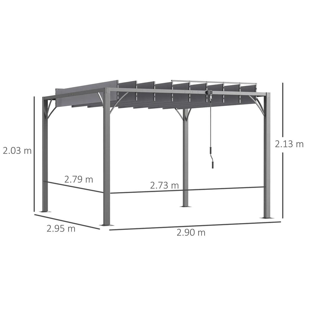 3m x 3m Heavy Duty Aluminium Pergola – Grey Retractable Roof Patio Shelter, Hardtop Style Outdoor Shade Cover