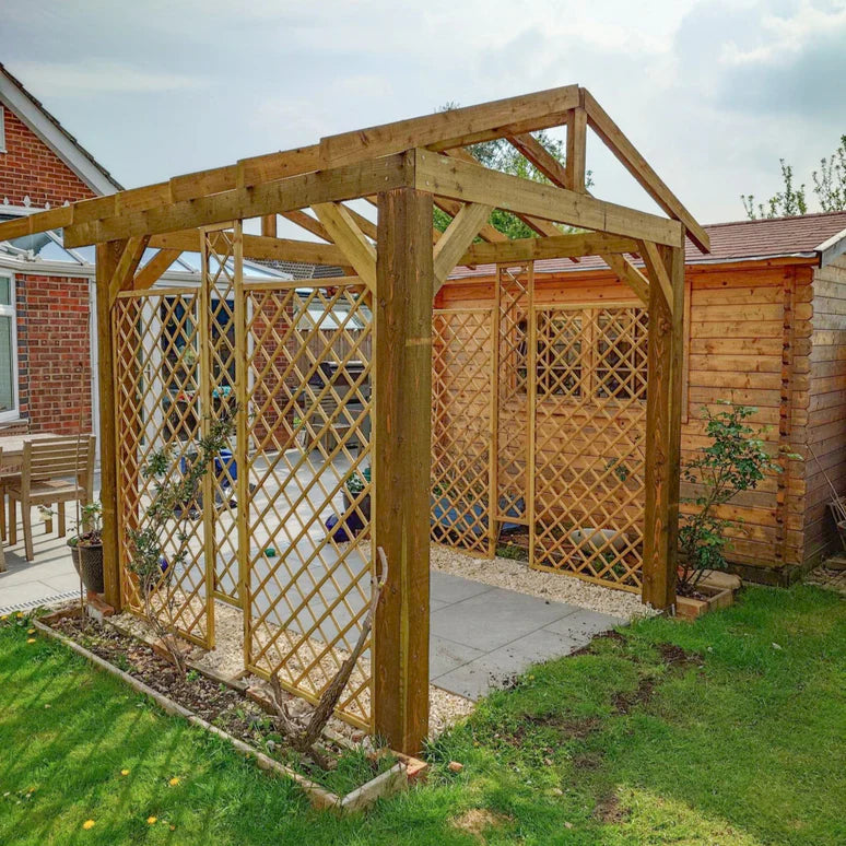 Wooden Apex Pergola with Open Roof & Overhang - Premium Outdoor Garden Structure
