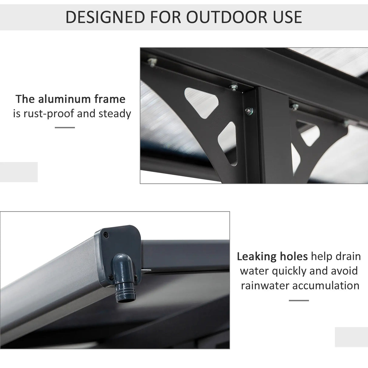 4.35m x 3m Wall Mounted Pergola with Retractable Canopy, Aluminium Frame & Polycarbonate Roof – Grey Patio Cover