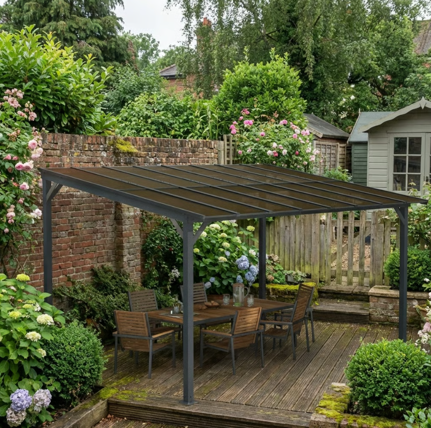 3m x 4.3m Metal Pergola – Waterproof Polycarbonate Roof UPF50+, Outdoor Patio Garden Shade Shelter