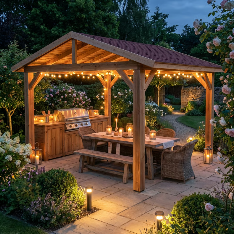 Planed Cedar Pergola with Katepal Red Shingle Roof – No Overhang Design