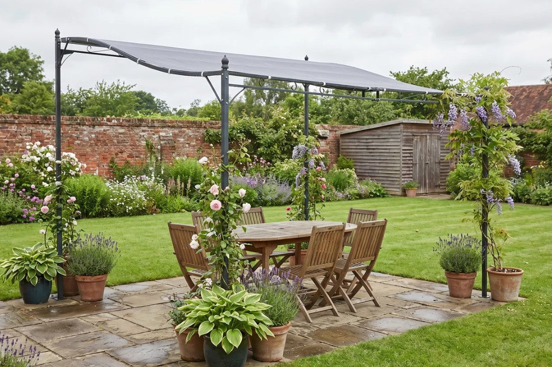 4m x 3m Curved Roof Metal Pergola β Grey Outdoor Patio Shelter