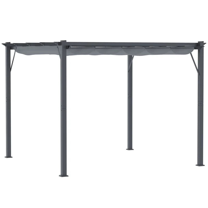 3m x 3m Aluminium Gazebo – Grey Retractable Canopy Roof, Outdoor Patio Shade Shelter