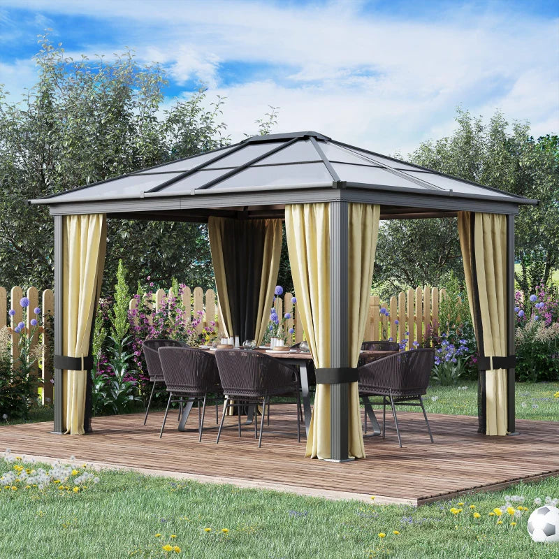 3m x 3m Timber Hardtop Gazebo with Galvanised Steel Roof - Wooden Garden Pavilion with Double Tier Roof