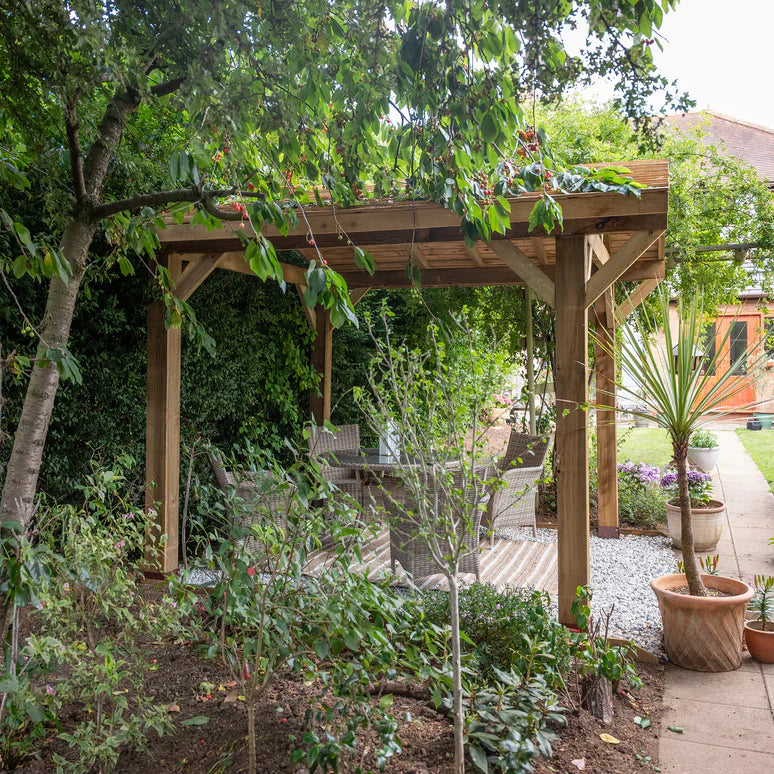 Wooden Apex Gazebo with Cedar Featheredge Roof – No Overhang Design