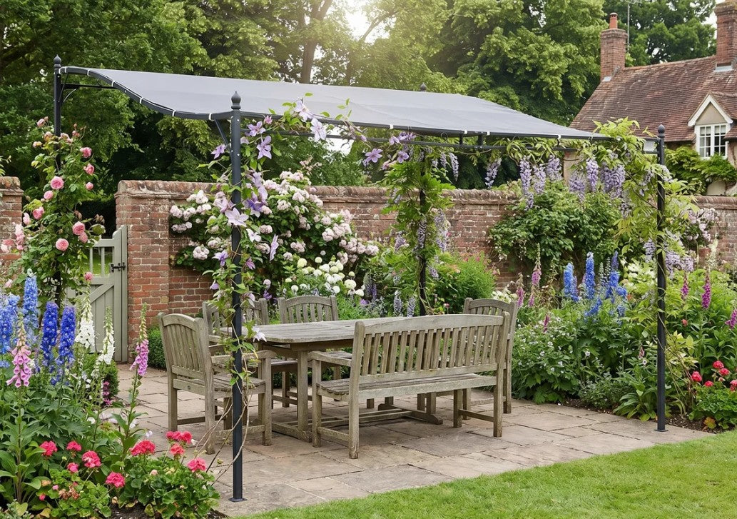 4m x 3m Curved Roof Metal Pergola β Grey Outdoor Patio Shelter