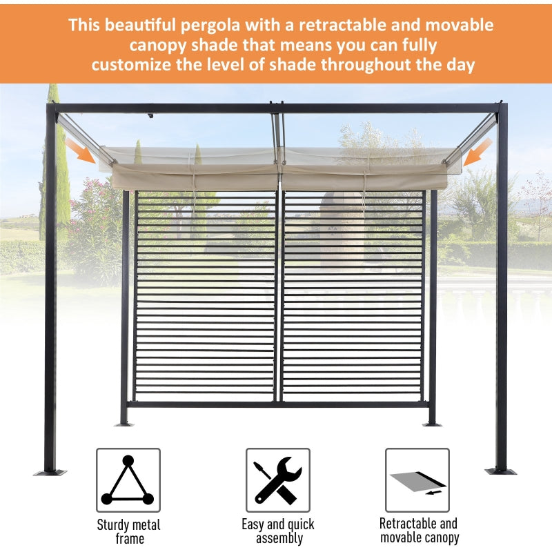 2.8m x 3m Metal Pergola – Retractable Canopy Roof Patio Cover