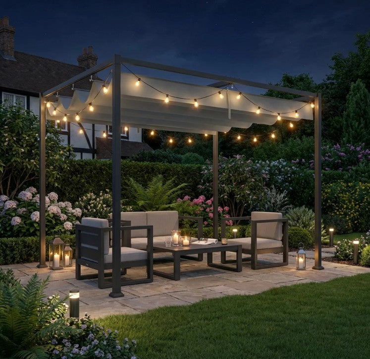 3m x 2m Grey Metal Pergola – Outdoor Patio Shade Shelter