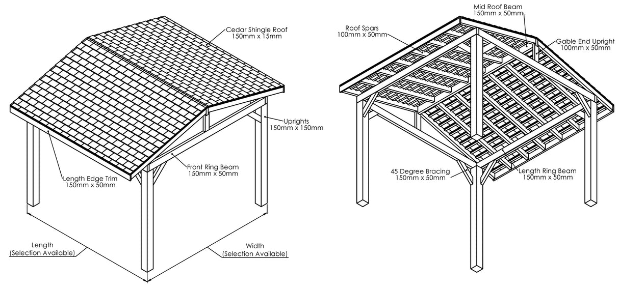 Wooden Apex Gazebo with Cedar Shingle Roof – No Overhang Design