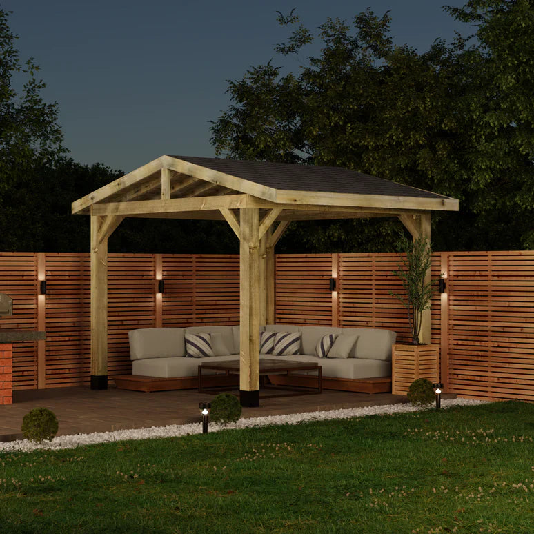 Wooden Apex Gazebo with Katepal Grey Shingle Roof - Modern Garden Gazebo (No Overhang)
