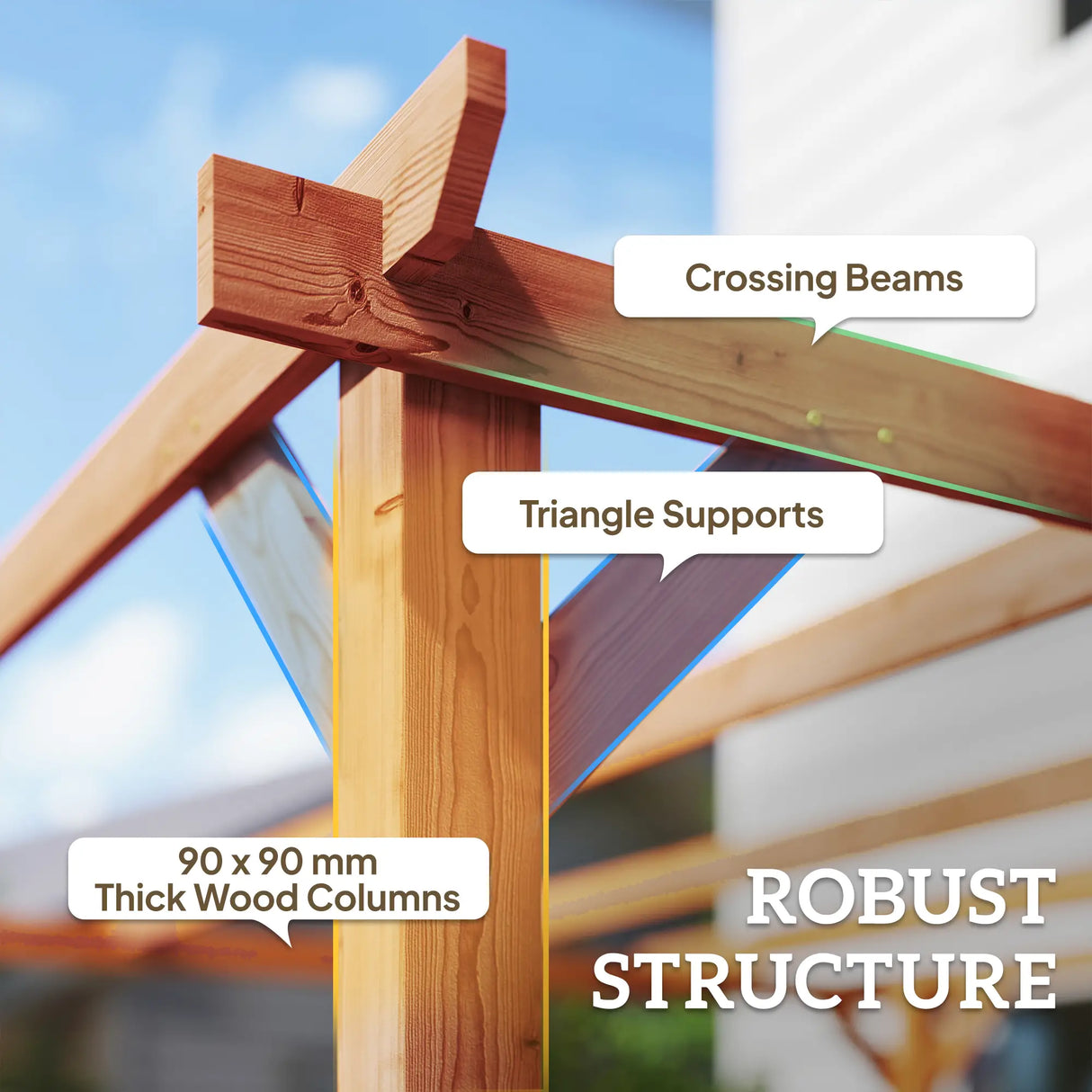 3x3m Wooden Pergola Kit with Triangle Supports – Garden Gazebo Grape Trellis Frame, 5-Beam Maple Wood-Effect Design