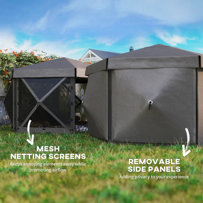 3x3m Brown Hexagon Pop Up Gazebo - Waterproof, UV Resistant Party Tent with Netting & Carry Bag for Garden and Patio