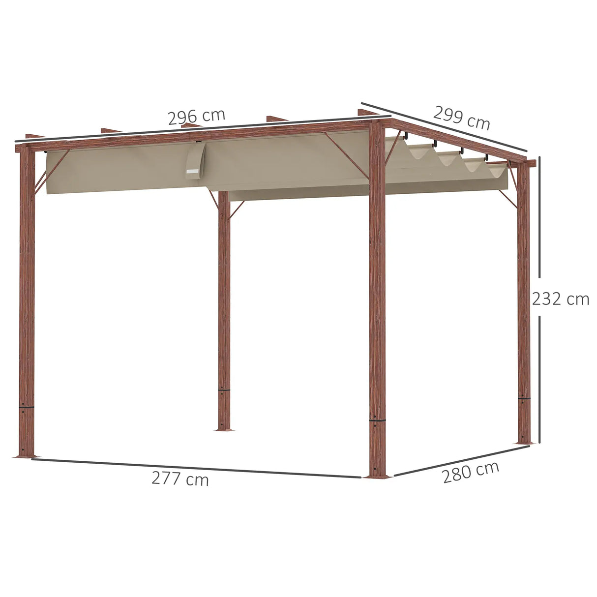 3m x 3m Aluminium Pergola – Retractable Canopy Roof, Wood Effect