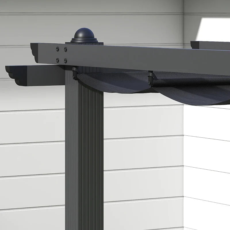 3m x 3m Aluminium Pergola – Dark Grey Retractable PU Canopy Roof with Drainage Grommets, Outdoor Patio Shade Shelter