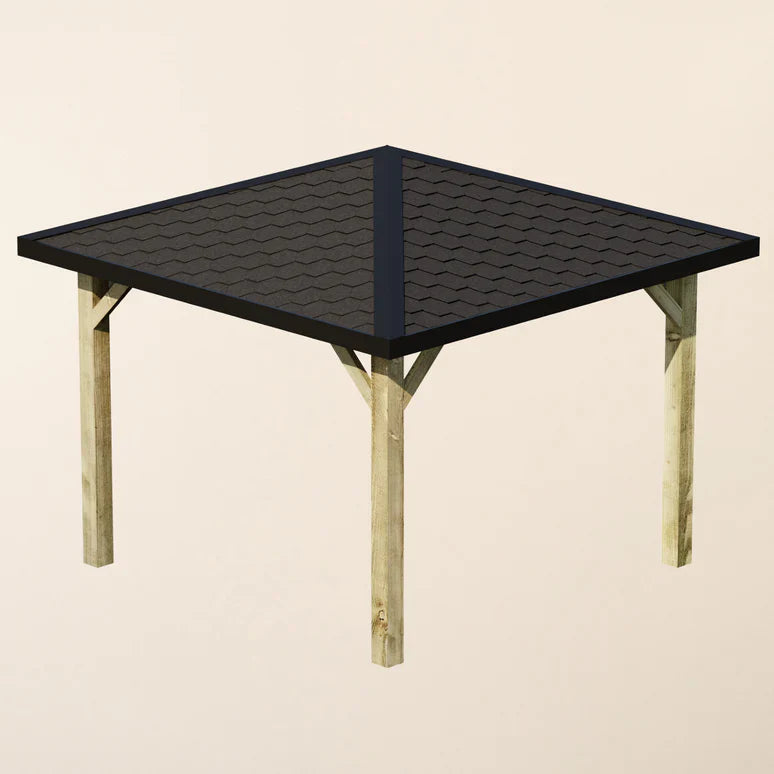 Heavy Duty Wooden Gazebo with Katepal Black Shingle Roof – 4 Pitch Garden Design