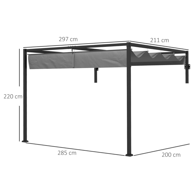 2m x 3m Lean-To Pergola – Dark Grey Wall Mounted Patio Cover