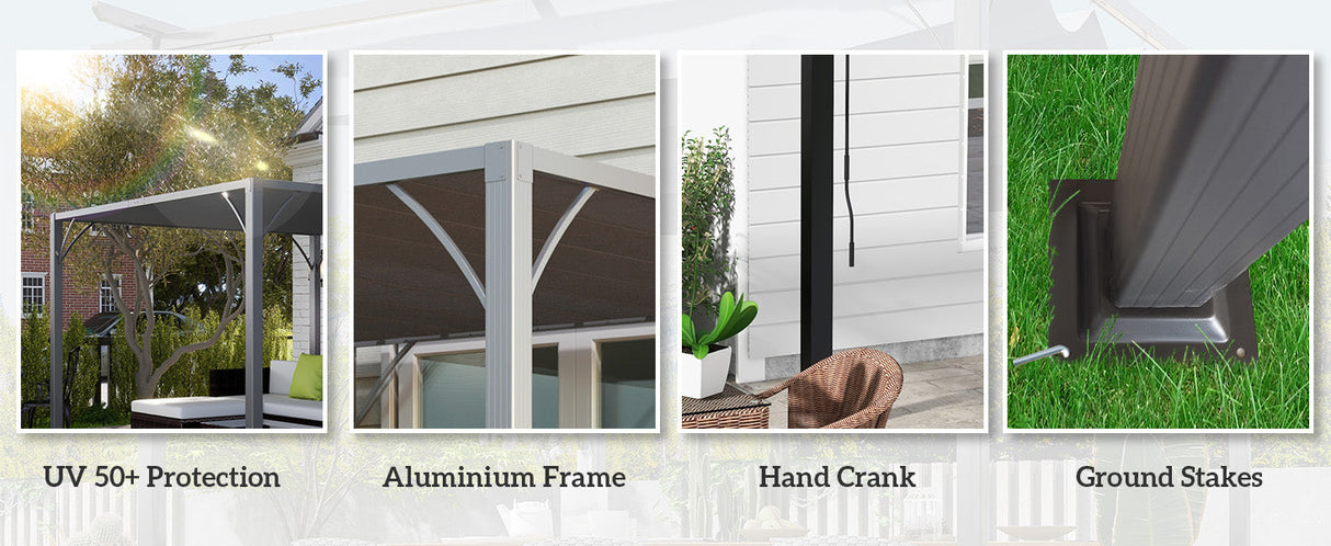 3m x 3m Heavy Duty Aluminium Pergola – Grey Retractable Roof Patio Shelter, Hardtop Style Outdoor Shade Cover