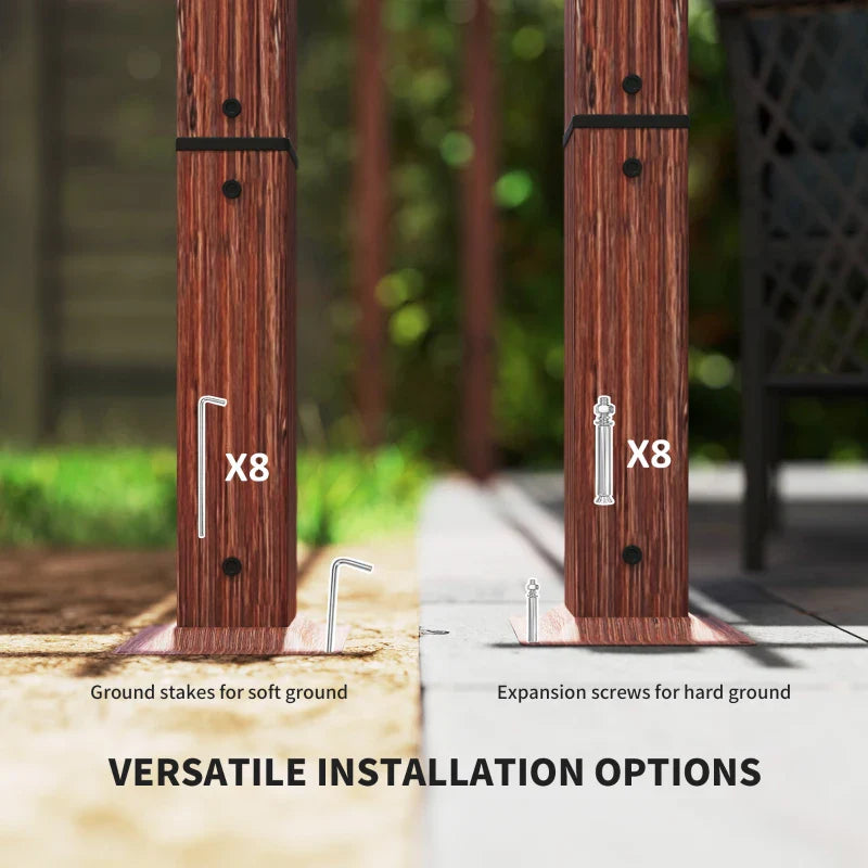 3m x 3m Retractable Roof Pergola – Natural Wood Effect Finish, Outdoor Garden Shade Canopy Shelter