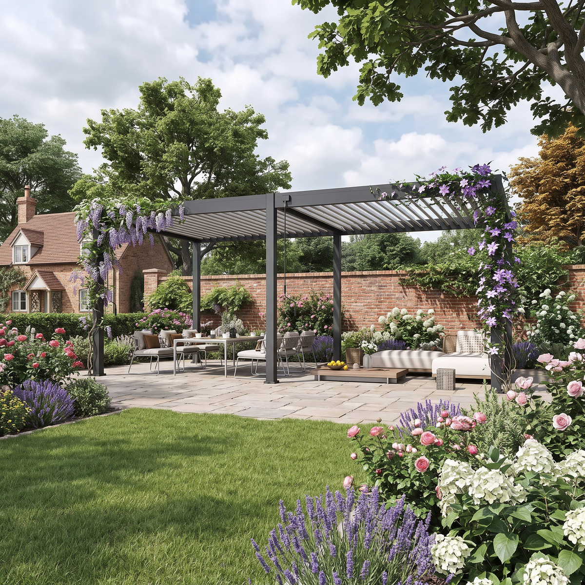 6m x 3m Freestanding Aluminium Garden Pergola with Adjustable Louvred Roof – Anthracite Grey