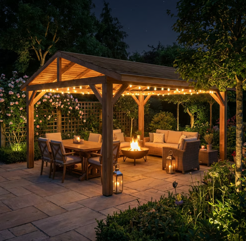 Planed Cedar Pergola with Cedar Featheredge Roof – No Overhang Design