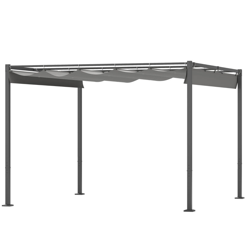 3m x 3m Retractable Roof Garden Pergola – Grey Sun Shade Canopy, Outdoor Patio Shelter