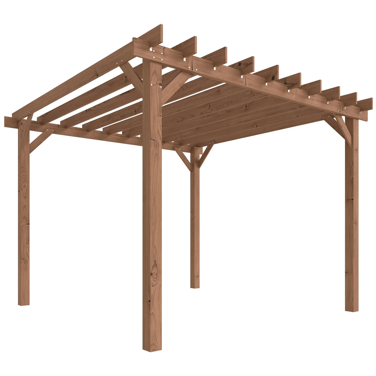 3m x 3m Wooden Pergola Kit - Maple Wood-Effect Garden Pergola Gazebo with Grape Trellis Roof and Triangle Supports