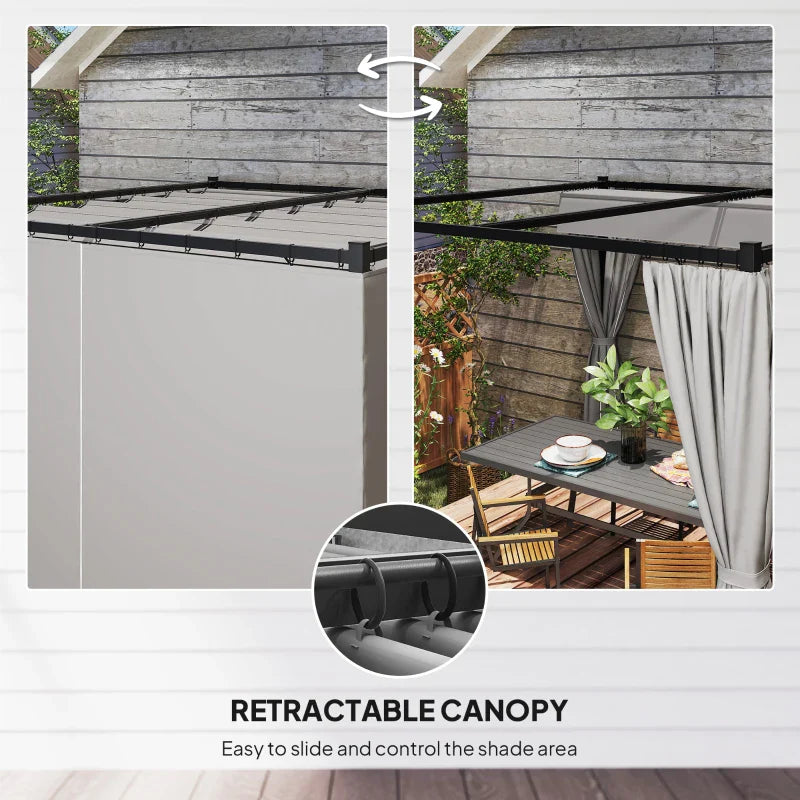 3m x 3m Pergola Canopy with Grey Curtains – Includes 8 Expansion Screws, Outdoor Patio Shade Shelter