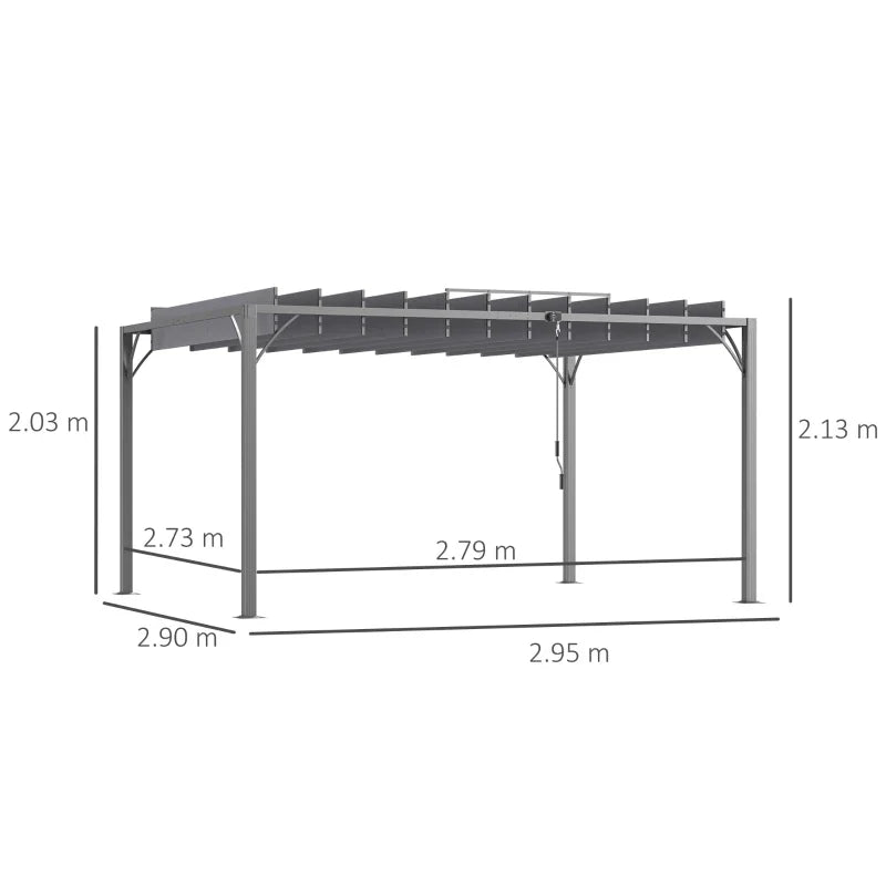 4m x 3m Aluminium Pergola – Grey Retractable Roof Patio Gazebo Canopy, Outdoor Garden Shade Shelter