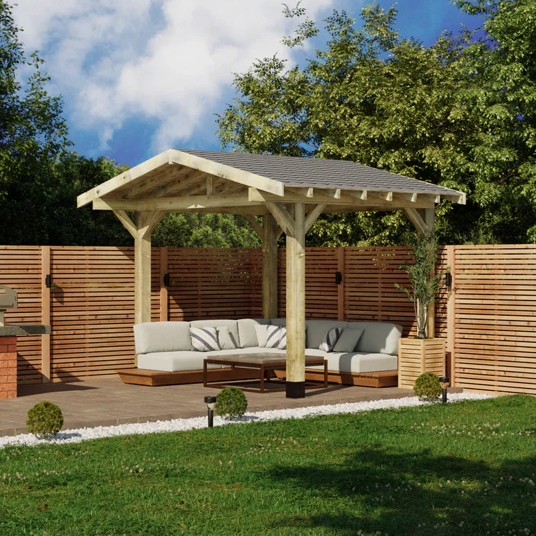 Wooden Apex Gazebo with Katepal Grey Shingle Roof & Overhang - Premium Garden Gazebo