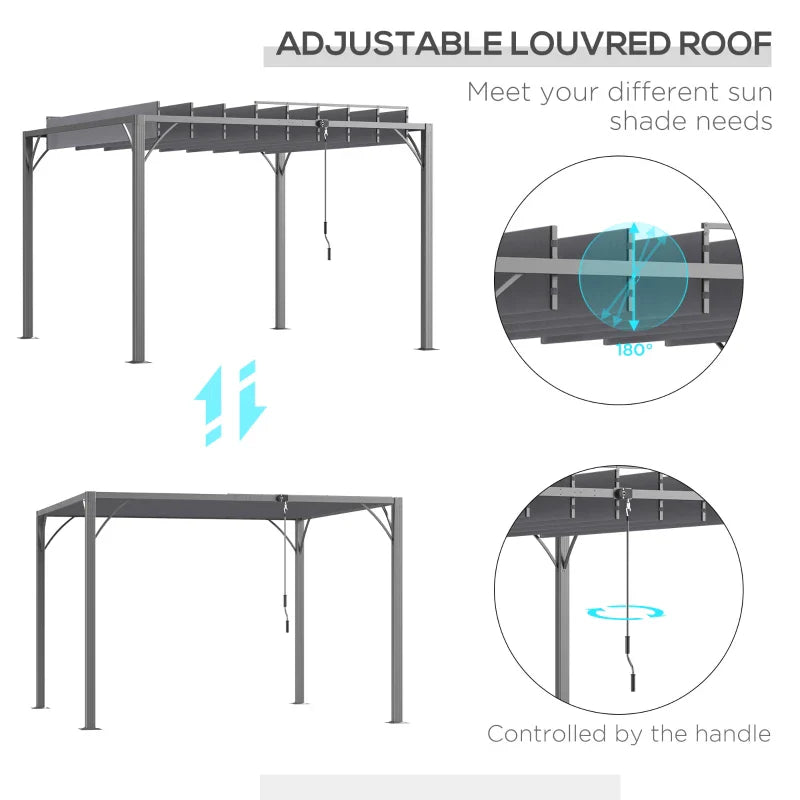 3m x 3m Heavy Duty Aluminium Pergola – Grey Retractable Roof Patio Shelter, Hardtop Style Outdoor Shade Cover