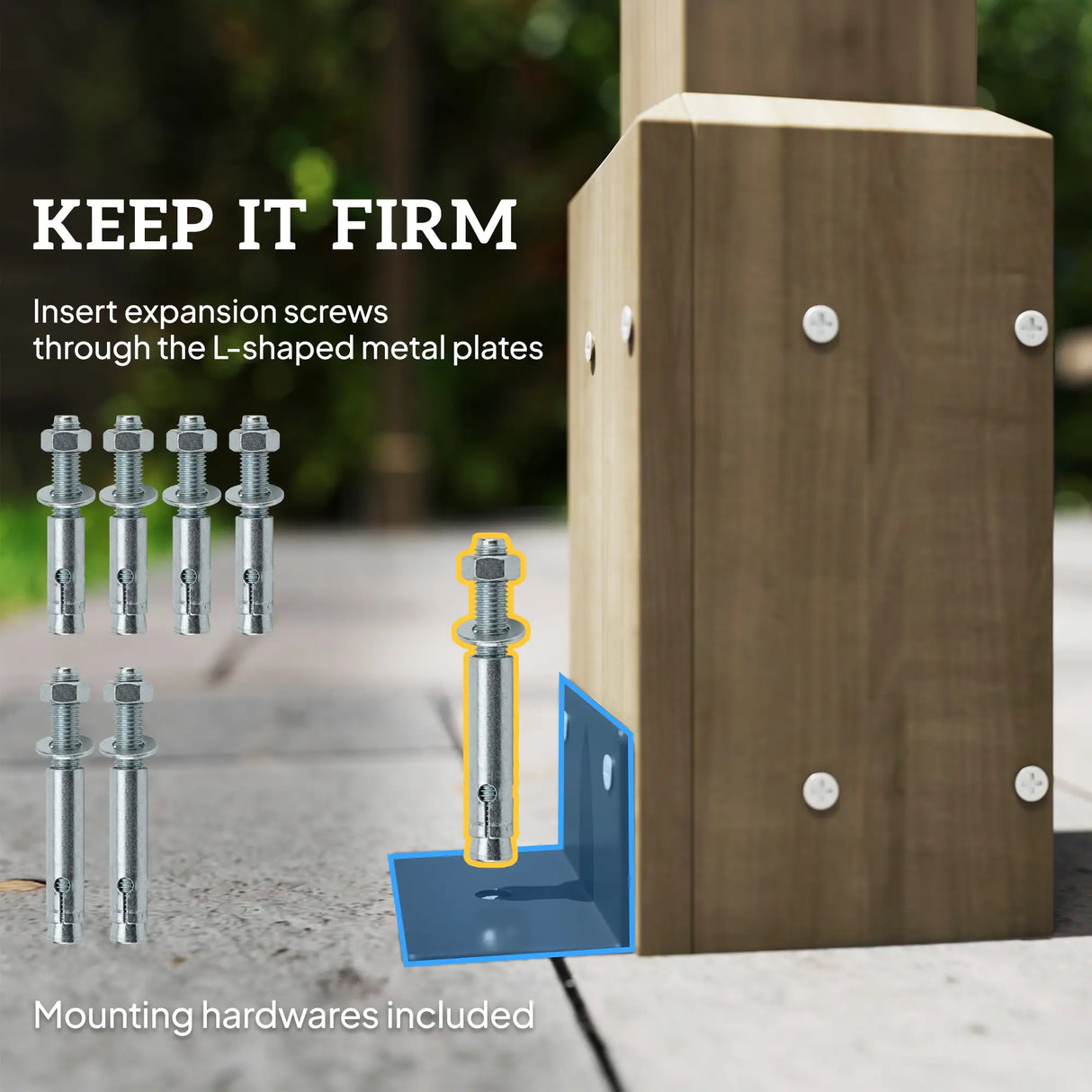 3x3m Lean-To Wooden Pergola Kit – Light Brown Decorative Garden Gazebo with Concrete Anchors & Stable Support Frame