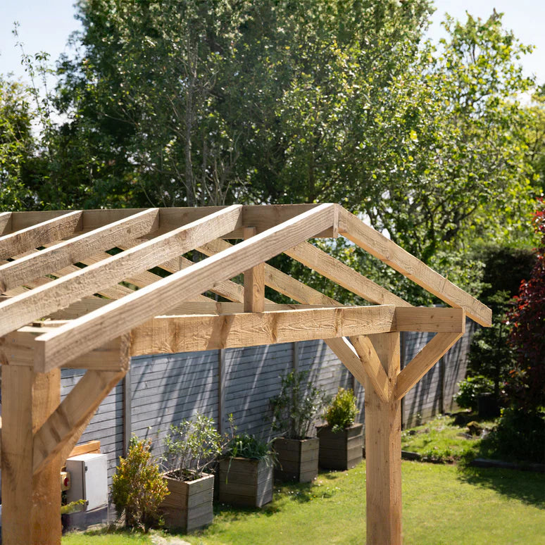 Wooden Apex Pergola with Open Roof & Overhang - Premium Outdoor Garden Structure