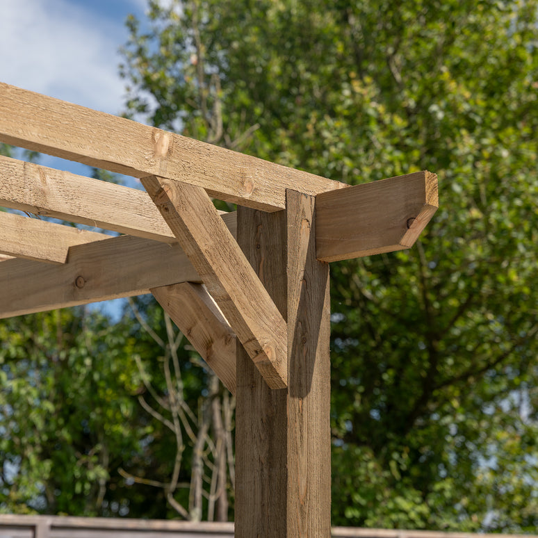 Flat Roof Wooden Pergola with Open Slatted Design - Modern Garden Pergola Structure
