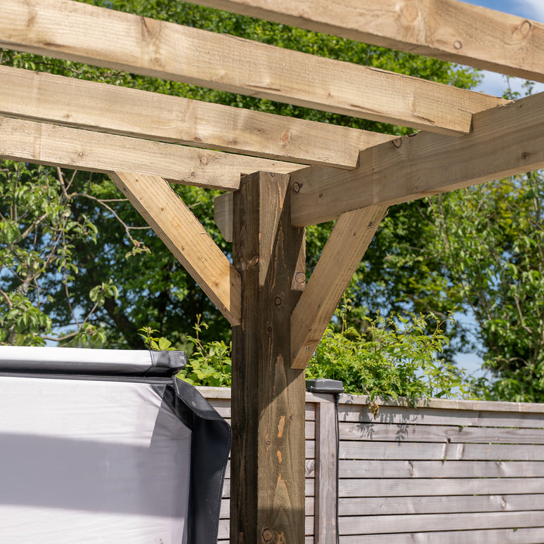 Flat Roof Wooden Pergola with Open Slatted Design - Modern Garden Pergola Structure