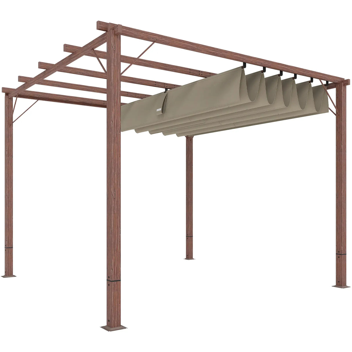 3m x 3m Aluminium Pergola – Retractable Canopy Roof, Wood Effect