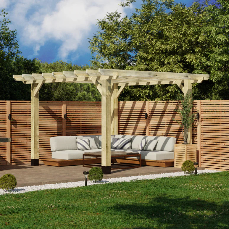 Flat Roof Wooden Pergola with Open Slatted Design - Modern Garden Pergola Structure