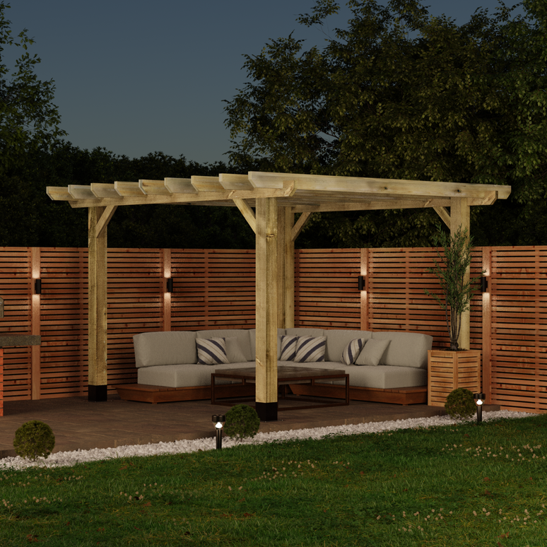 Flat Roof Wooden Pergola with Open Slatted Design - Modern Garden Pergola Structure