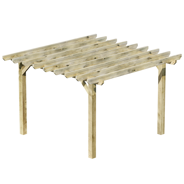 Flat Roof Wooden Pergola with Open Slatted Design - Modern Garden Pergola Structure