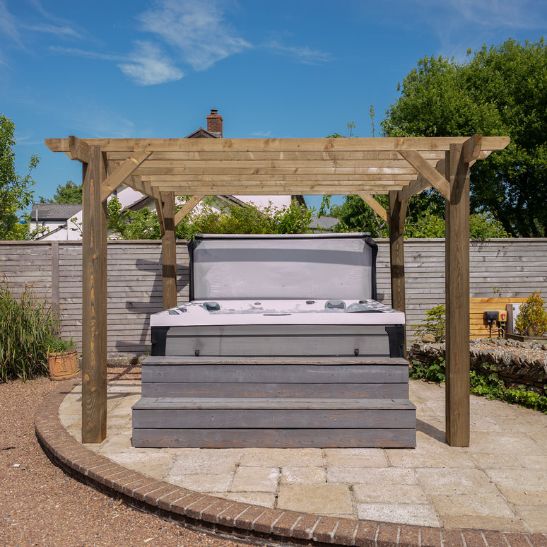 Flat Roof Wooden Pergola with Open Slatted Design - Modern Garden Pergola Structure