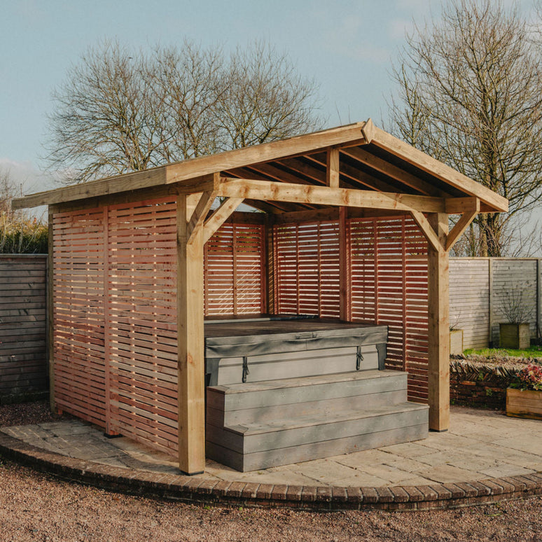 Wooden Apex Gazebo with Treated Featheredge Roof & Overhang - Premium Garden Gazebo