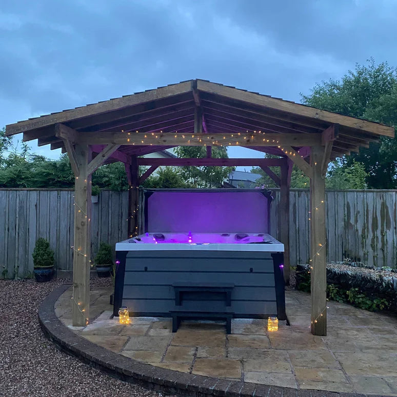 Wooden Apex Gazebo with Cedar Featheredge Roof – With Overhang Design