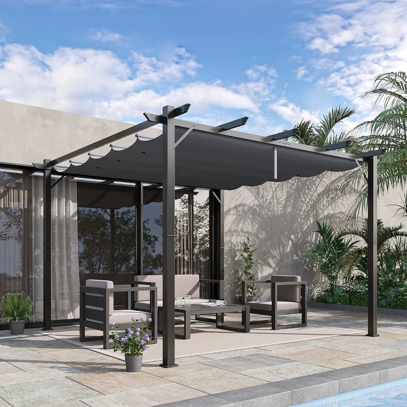 3m x 3m Aluminium Gazebo – Grey Retractable Canopy Roof, Outdoor Patio Shade Shelter