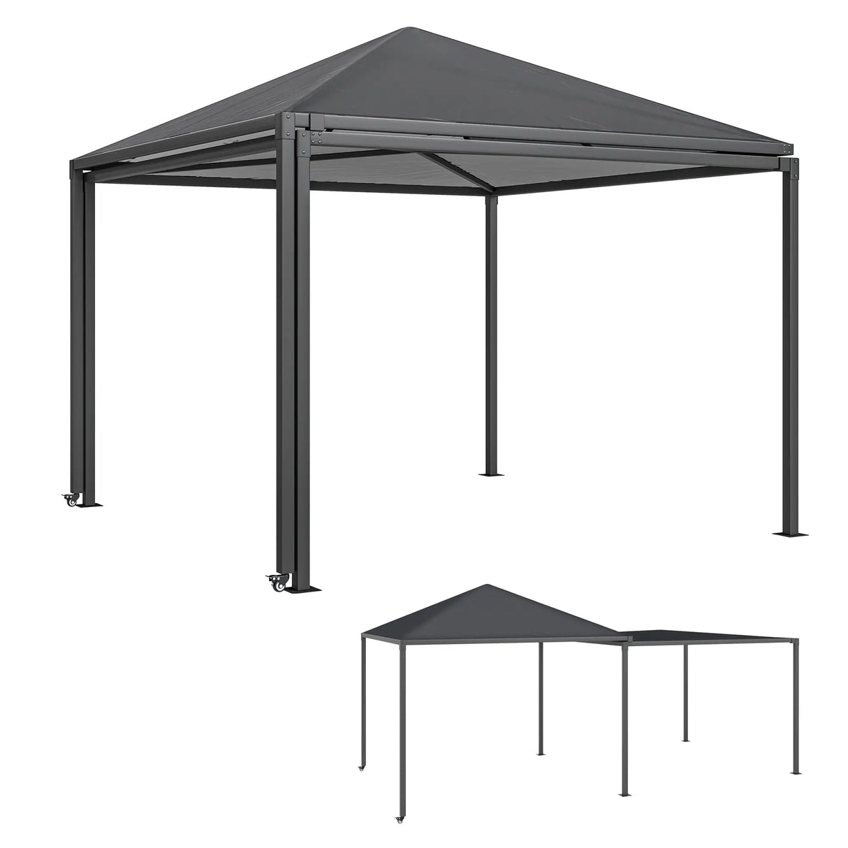 3m x 3m Extendable Metal Hardtop Gazebo with Wheels – Mobile Outdoor Patio Shelter, UV Resistant Roof UPF30+