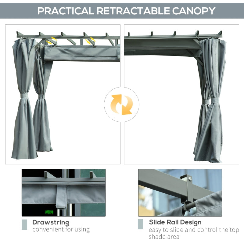 3.6m x 3m Aluminium Pergola – Retractable Roof & Curtains