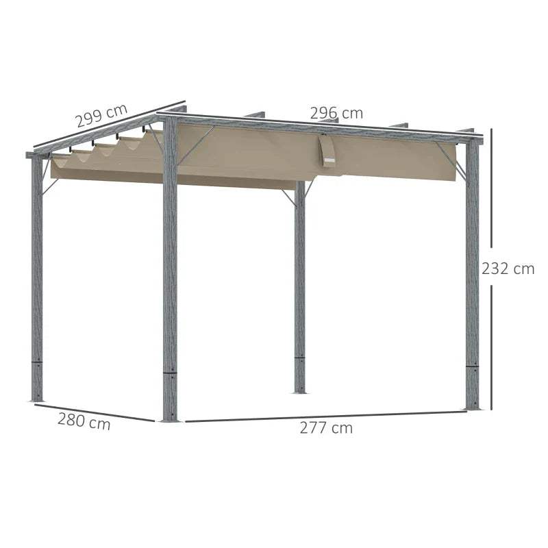 3m x 3m Retractable Roof Pergola – Grey Outdoor Shade Canopy Roof, Patio Garden Shelter
