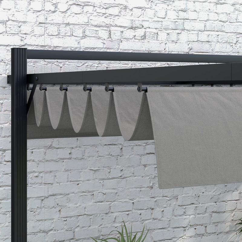 3m x 3m Retractable Roof Aluminium Pergola – Dark Grey Patio Gazebo Shelter with Drainage Grommets, Ground Fixings & Outdoor Shade Canopy