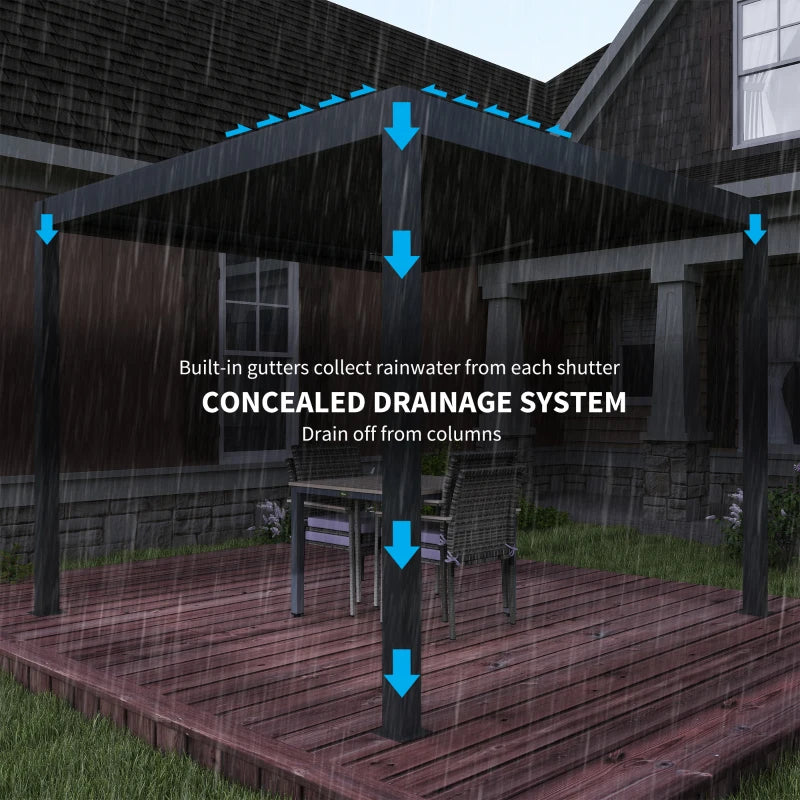 3m x 3m Electric Louvered Aluminium Pergola – Remote Control Roof, Built-In LED Lights, Integrated Drainage, UV & Water Resistant Hardtop Gazebo