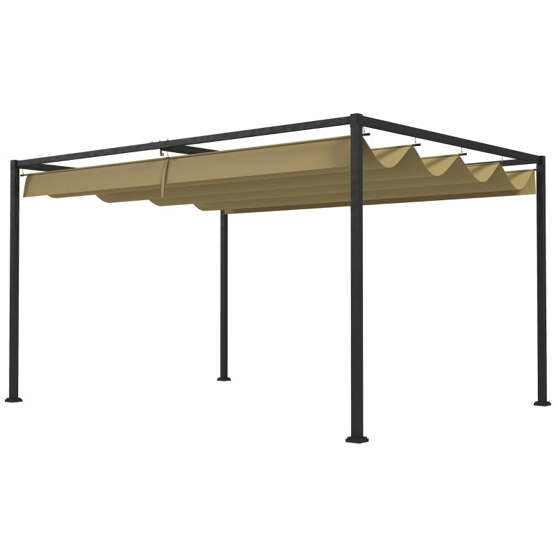 4m x 3m Metal Garden Pergola – Khaki Outdoor Shade Canopy