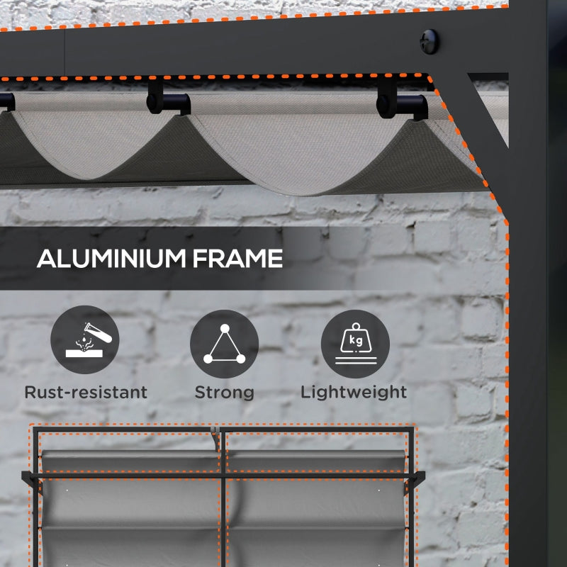 3m x 3m Retractable Roof Aluminium Pergola – Dark Grey Patio Gazebo Shelter with Drainage Grommets, Ground Fixings & Outdoor Shade Canopy